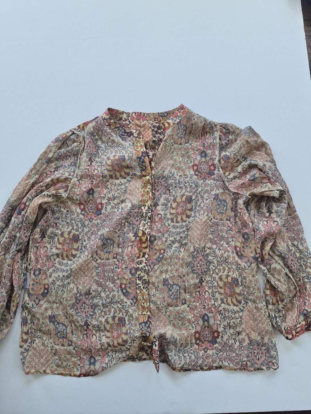 [Sezane] Irina Shirt in Pastel Forest, Size 38/6, Part Silk - Picture 8 of 12